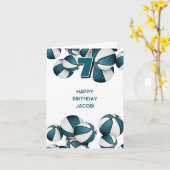 ティール（緑がかった色）ホワイトバスケット子供の誕生日 カード (黄色い花)