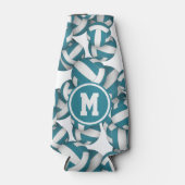 ティール(緑がかった色)ホワイトバレーボールのパタパーソナライズされたーン ボトルクーラー (正面)