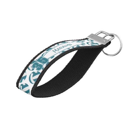 ティール(緑がかった色)ホワイトバレーボールアスリート名 リストバンドキーホルダー (アングル上)