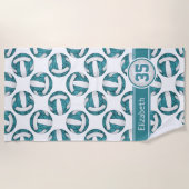 ティール(緑がかった色)ホワイトバレーボールスポーティパーソナライズされた女 ビーチタオル (正面)