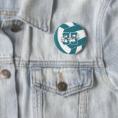 ティール（緑がかった色）ホワイトバレーボールチームの色 缶バッジ (インサイチュ)