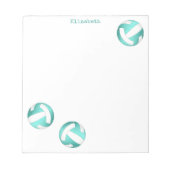 ティール（緑がかった色）ホワイトバレーボールパーソナライズされたボール ノートパッド (正面)