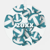 ティール(緑がかった色)ホワイトバレーボールwアスリート名記念 メタルオーナメント (裏面)