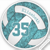 ティール（緑がかった色）ホワイトバレーボールw女の子番号 シール (正面)