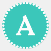 ティール（緑がかった色）&ホワイトパーソナライズされたモノグラム封筒用シール ラウンドシール (正面)