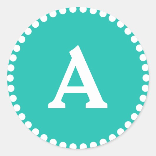 ティール（緑がかった色）&ホワイトパーソナライズされたモノグラム封筒用シール ラウンドシール (正面)