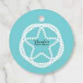 ティール（緑がかった色）ホワイトパールスター結婚ズブライダルシャワー フェイバータグ (裏面)