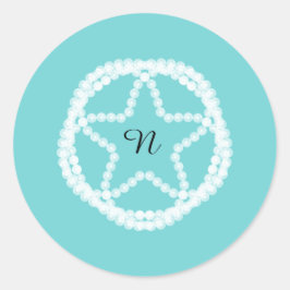 ティール（緑がかった色）ホワイトパールスター結婚ズブライダルシャワー ラウンドシール