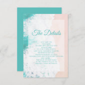 ティール(緑がかった色)ホワイトビーチ海宛先ウェディング詳細 エンクロージャーカード (正面/裏面)
