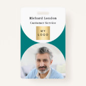 ティール（緑がかった色）ホワイトフォトアーチQRコードビジネスロゴ バッジ (正面)