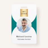 ティール(緑がかった色)ホワイトフォトアーチQRコードビジネスロゴ バッジ (正面)