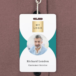 ティール（緑がかった色）ホワイトフォトアーチQRコードビジネスロゴ バッジ