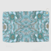 ティール（緑がかった色）ホワイトフローラゴルフタオル ゴルフタオル (横)