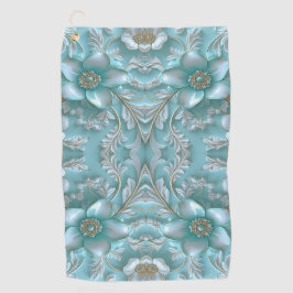 ティール（緑がかった色）ホワイトフローラゴルフタオル ゴルフタオル