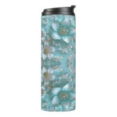 ティール（緑がかった色）ホワイトフローラサーマルタンブラー タンブラー (回転左)