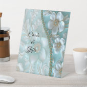 ティール(緑がかった色)ホワイトフローラテーブルトップシンボルや象徴 台座サイン (インサイチュ)