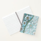 ティール（緑がかった色）ホワイトフローラノート ノートブック (内部)