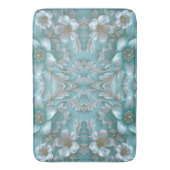 ティール（緑がかった色）ホワイトフローラバスマット バスマット (正面縦)