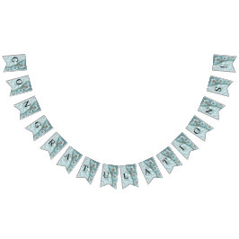 ティール（緑がかった色）ホワイトフローラバンティング国旗 バンティングフラッグ