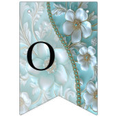 ティール（緑がかった色）ホワイトフローラバンティング国旗 バンティングフラッグ (第2の旗)