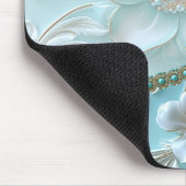 ティール（緑がかった色）ホワイトフローラマウスパッド マウスパッド (コーナー)