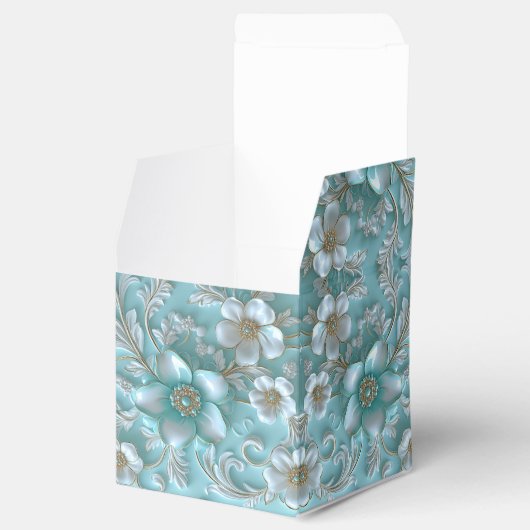 ティール（緑がかった色）ホワイトフローラ優先ボックス フェイバーボックス (オープン)