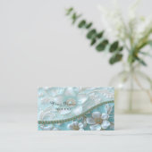 ティール(緑がかった色)ホワイトフローラ名刺 名刺 (スタンド正面)