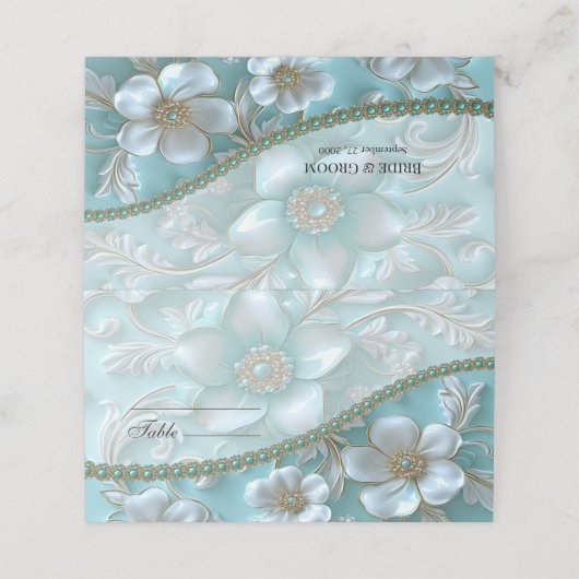 ティール（緑がかった色）ホワイトフローラ座席表 プレイスカード (外部開封)