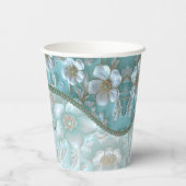 ティール（緑がかった色）ホワイトフローラ紙カップ 紙コップ (裏面)