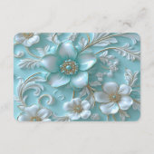 ティール(緑がかった色)ホワイトフローラ詳細エンクロージャカード エンクロージャーカード (裏面)