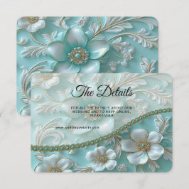 ティール（緑がかった色）ホワイトフローラ詳細エンクロージャカード エンクロージャーカード