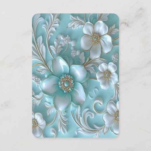 ティール（緑がかった色）ホワイトフローラ詳細エンクロージャカード エンクロージャーカード (裏面)