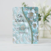 ティール（緑がかった色）ホワイトフローラ詳細エンクロージャカード エンクロージャーカード (スタンド正面)