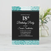 ティール（緑がかった色）ホワイトフローラ18thバースデーパーティー 招待状 (スタンド正面)
