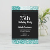 ティール（緑がかった色）ホワイトフローラ75thバースデーパーティー女性 招待状 (スタンド正面)