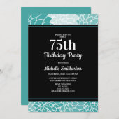 ティール（緑がかった色）ホワイトフローラ75thバースデーパーティー女性 招待状 (正面/裏面)