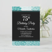 ティール（緑がかった色）ホワイトフローラ75thバースデーパーティー 招待状 (スタンド正面)