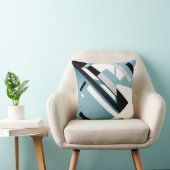 ティール(緑がかった色)ホワイトブラックグレージオメトリ対角線抽象芸術 クッション (椅子)