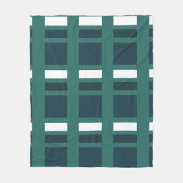 ティール（緑がかった色）ホワイトブルーチェックプレイドファームハウス フリースブランケット