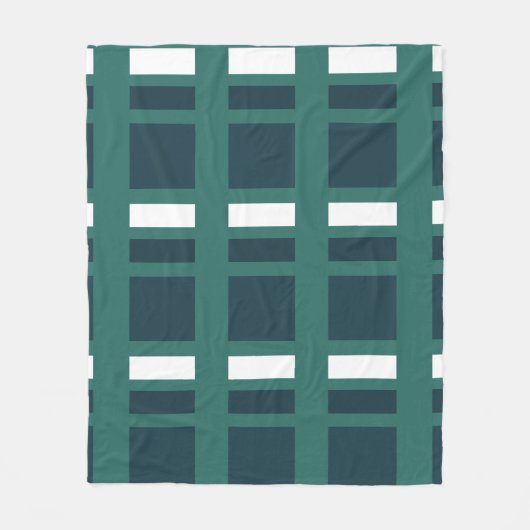 ティール(緑がかった色)ホワイトブルーチェックプレイドファームハウス フリースブランケット (正面)