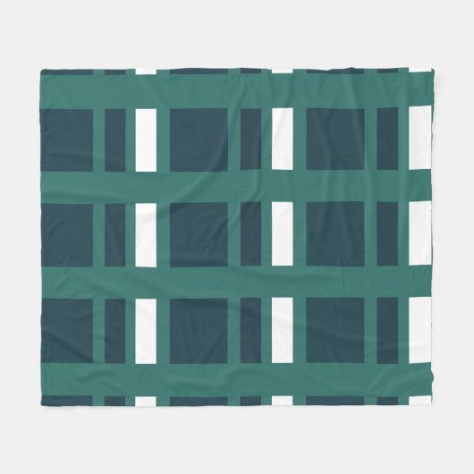 ティール(緑がかった色)ホワイトブルーチェックプレイドファームハウス フリースブランケット (正面(横))