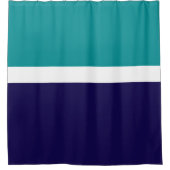 ティール(緑がかった色)ホワイトブループレーンカラーブロックデザイン シャワーカーテン (正面)