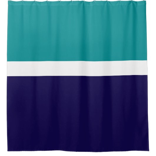 ティール(緑がかった色)ホワイトブループレーンカラーブロックデザイン シャワーカーテン (正面)