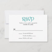 ティール（緑がかった色）ホワイトプレーンシンプルウェディングRSVPカード 出欠カード (正面)