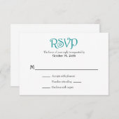 ティール（緑がかった色）ホワイトプレーンシンプルウェディングRSVPカード 出欠カード (正面/裏面)