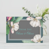 ティール(緑がかった色)ホワイトマグノリアフラワーサザンサンキューカード 招待状 (スタンド正面)