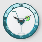 ティール（緑がかった色）&ホワイトマルティーニバー時計 ラージ壁時計 (正面)