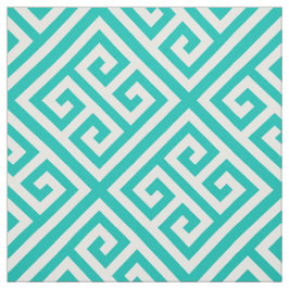 ティール（緑がかった色）ホワイトメッドギリシャ鍵Diag Tパターン#1 ファブリック