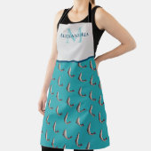 ティール（緑がかった色）ホワイトモノグラム名トラウト模様 エプロン (インサイチュ)