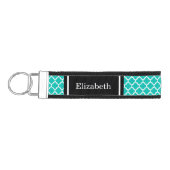 ティール(緑がかった色)ホワイトモロッコ#5黒名モノグラム リストバンドキーホルダー (鍵左)
